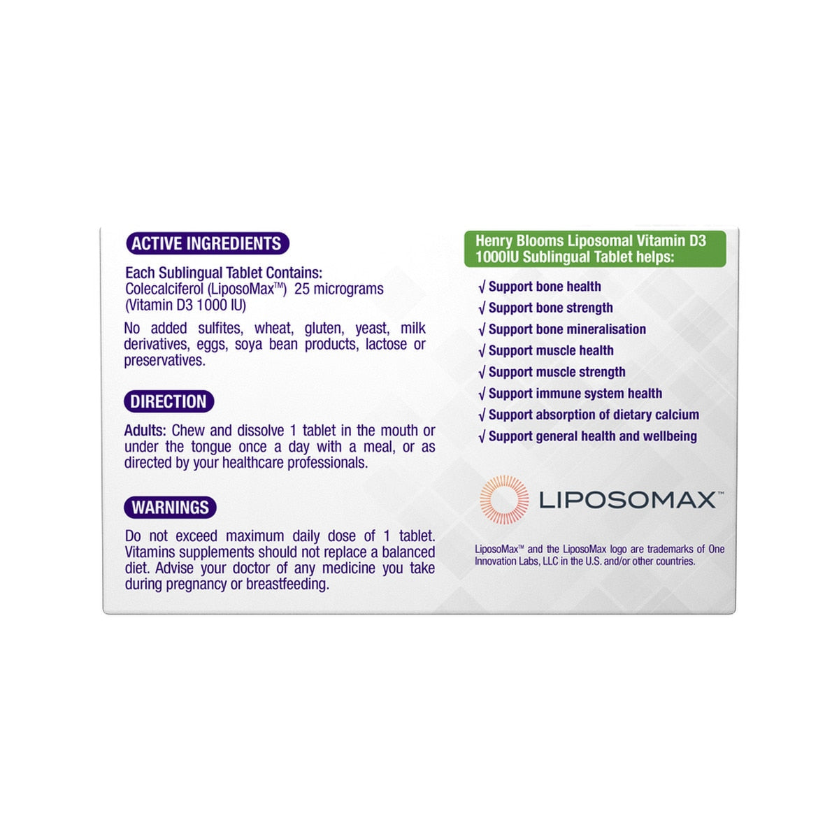 Henry Blooms Liposomal Vitamin D3 1000IU Sublingual 30t - Cutprice Online