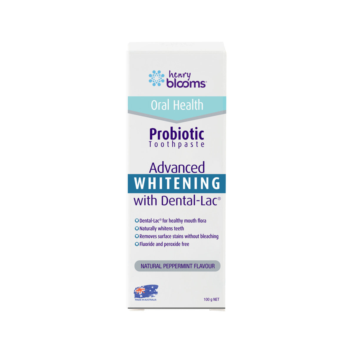 Henry Blooms Oral Health Probiotic Toothpaste Advanced Whitening with Dental-Lac Peppermint 100g - Cutprice Online