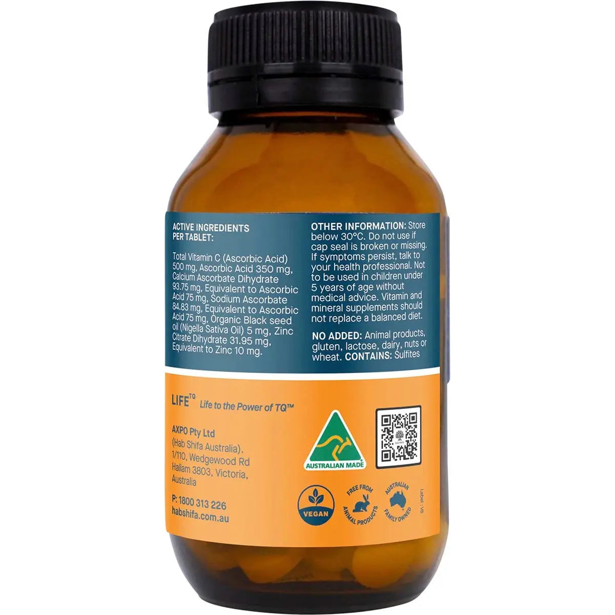 Hab Shifa ImmuneQ Organic Black Seed Tablets With Vitamin C & Zinc 120 HAB