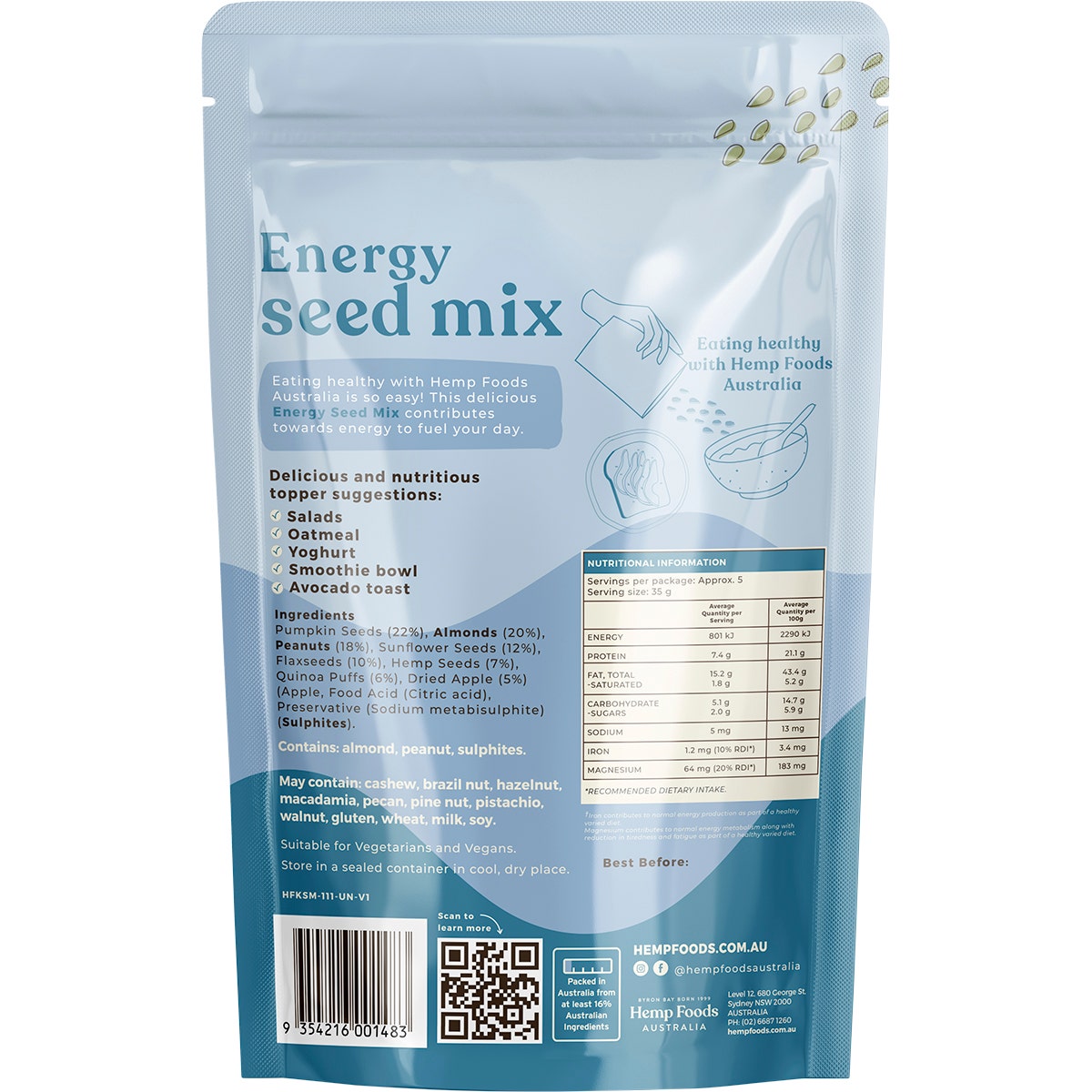 Hemp Foods Australia Energy Seed Mix 5x180g - Cutprice Online