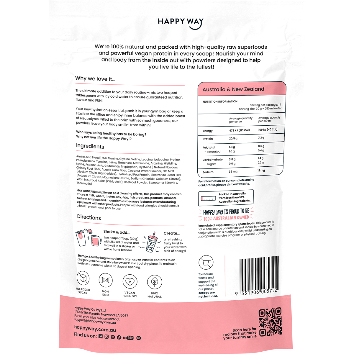 Happy Way Vegan Protein Water Lychee 420g