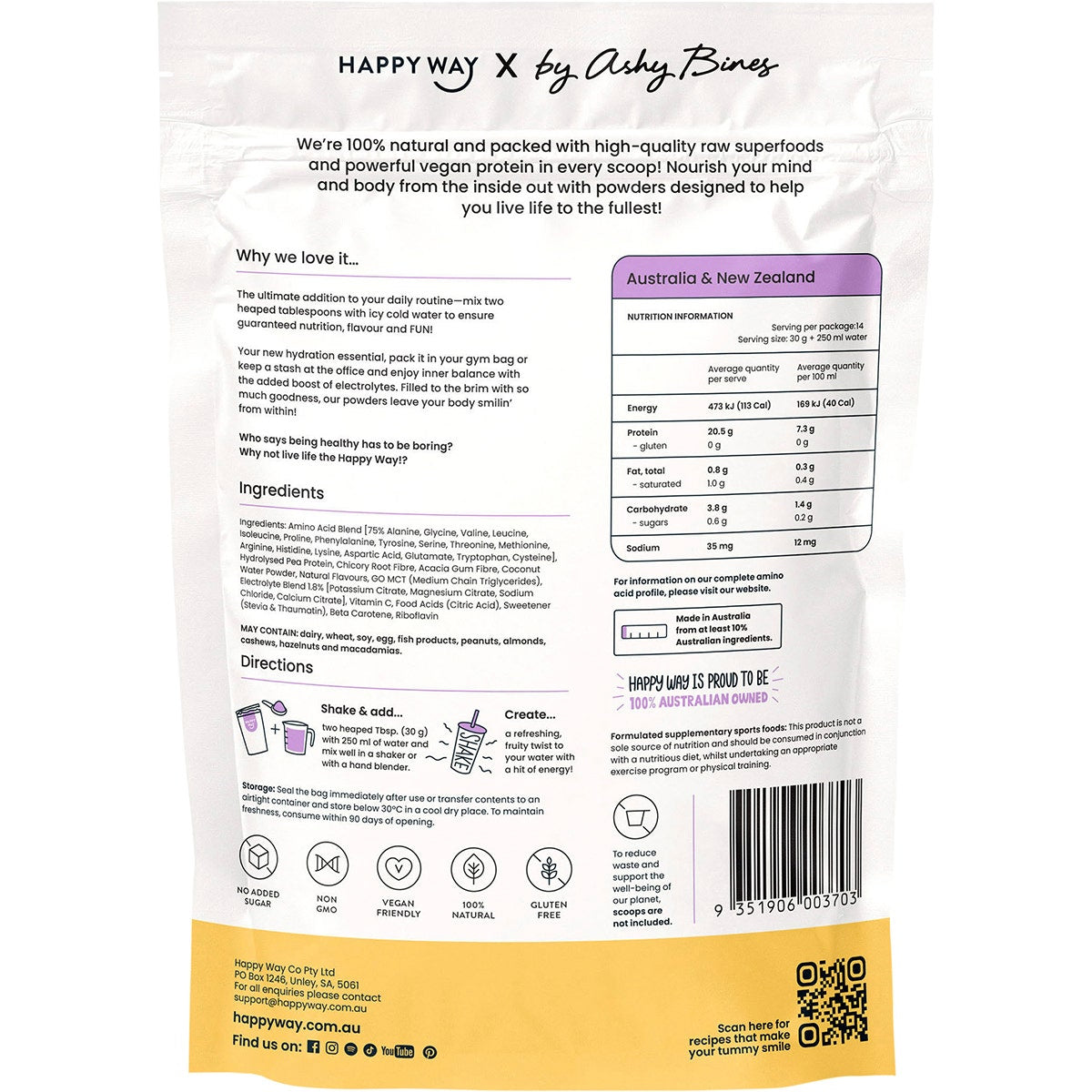 HAPPY WAY Ashy Bines Vegan Protein Water Passionfruit 420g - Cutprice Online