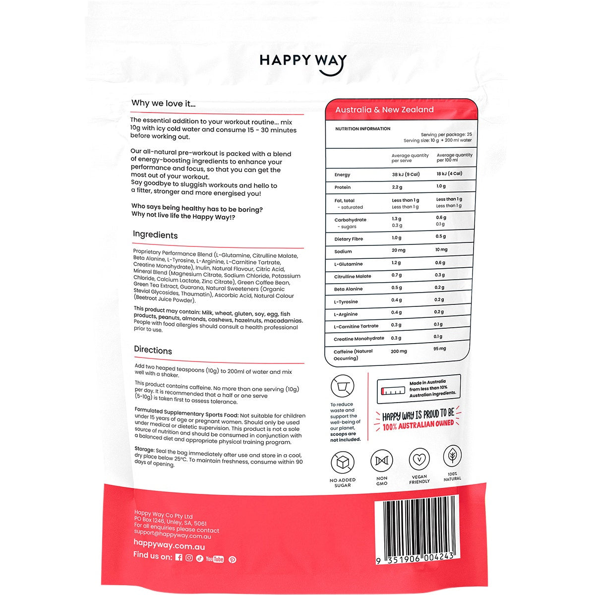 Happy Way Pre-Workout Powder Watermelon 250g - Cutprice Online