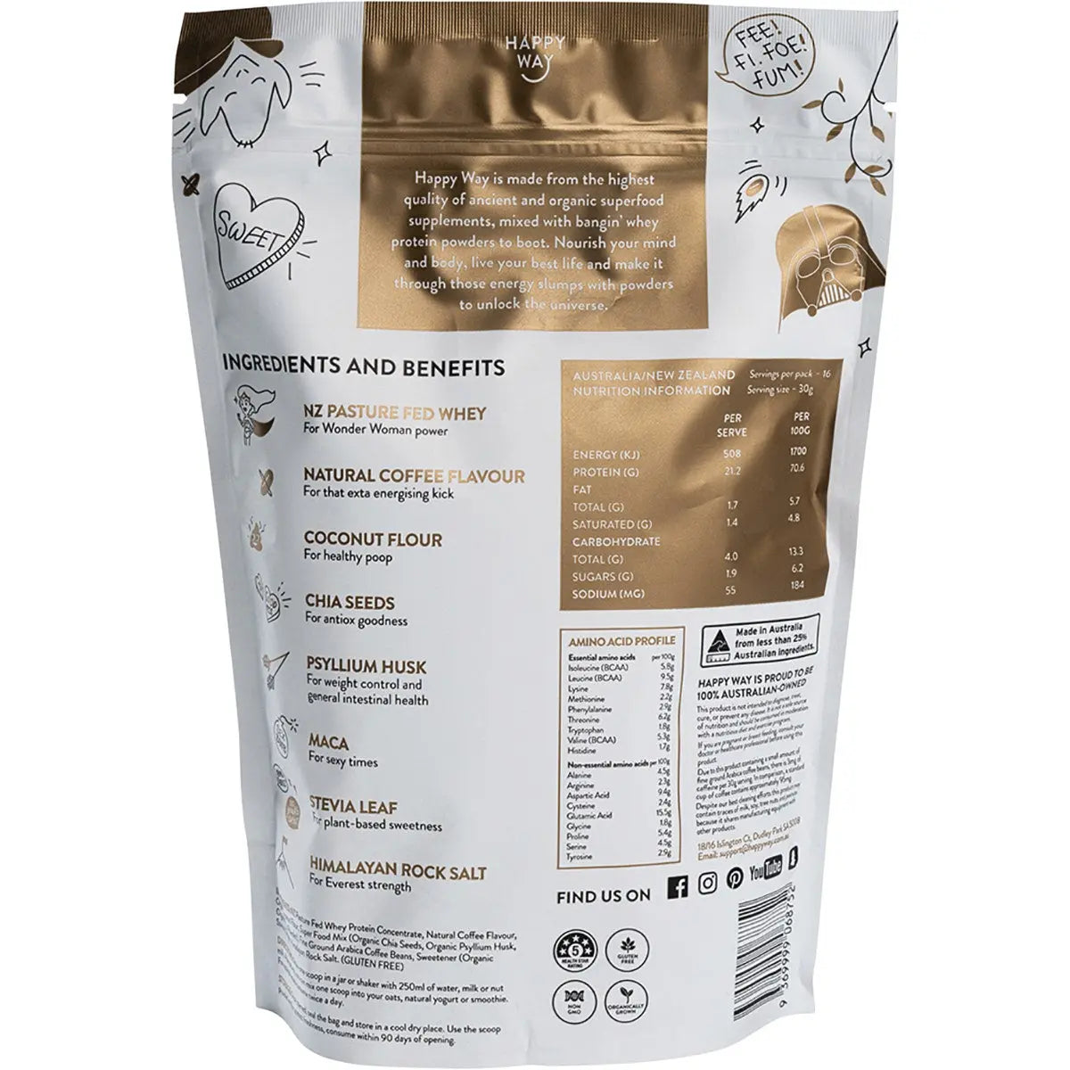 Happy Way Whey Protein Powder Coffee 500g HAPPY WAY