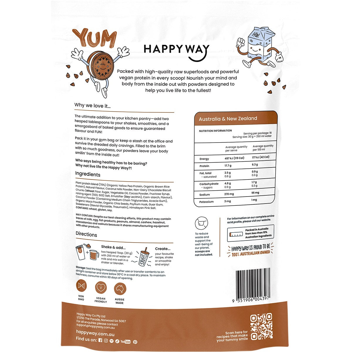 Happy Way Vegan Protein Powder Cookies & Cream 500g - Cutprice Online