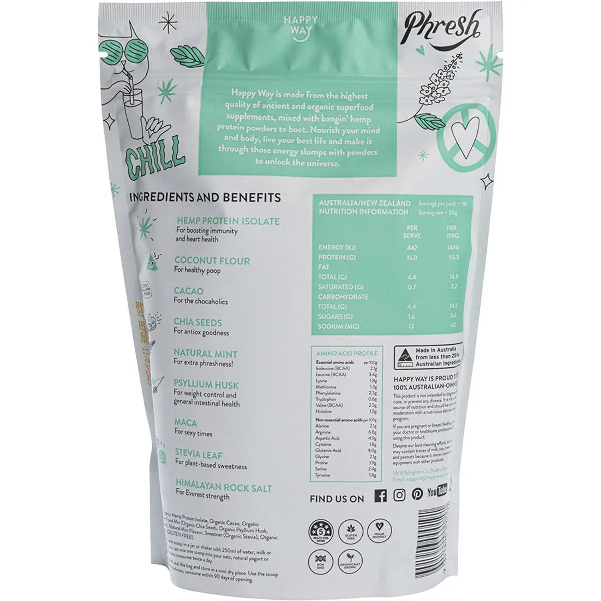 Happy Way Hemp Protein Powder Cacao Mint 500g HAPPY WAY