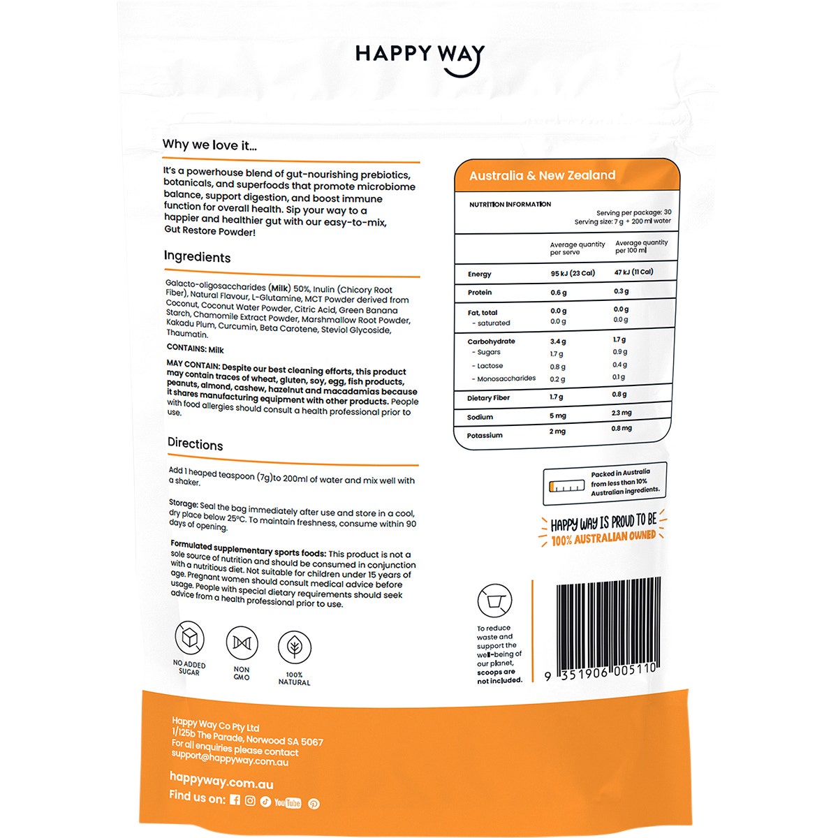 Happy Way Gut Restore Powder Tropical 210g - Cutprice Online