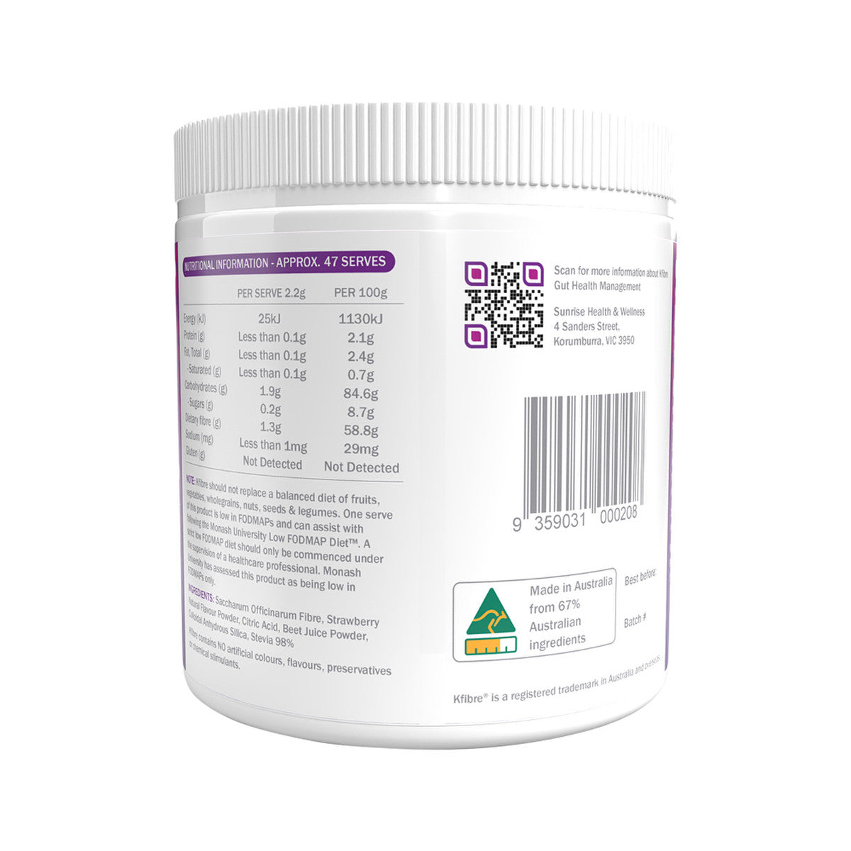 Kfibre Essential Gut Health Fibre Natural Berry Tub 103.4g - Cutprice Online