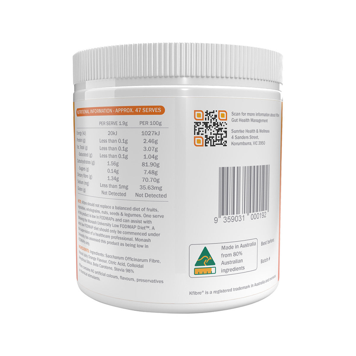 Kfibre Essential Gut Health Fibre Natural Orange Tub 80g - Cutprice Online