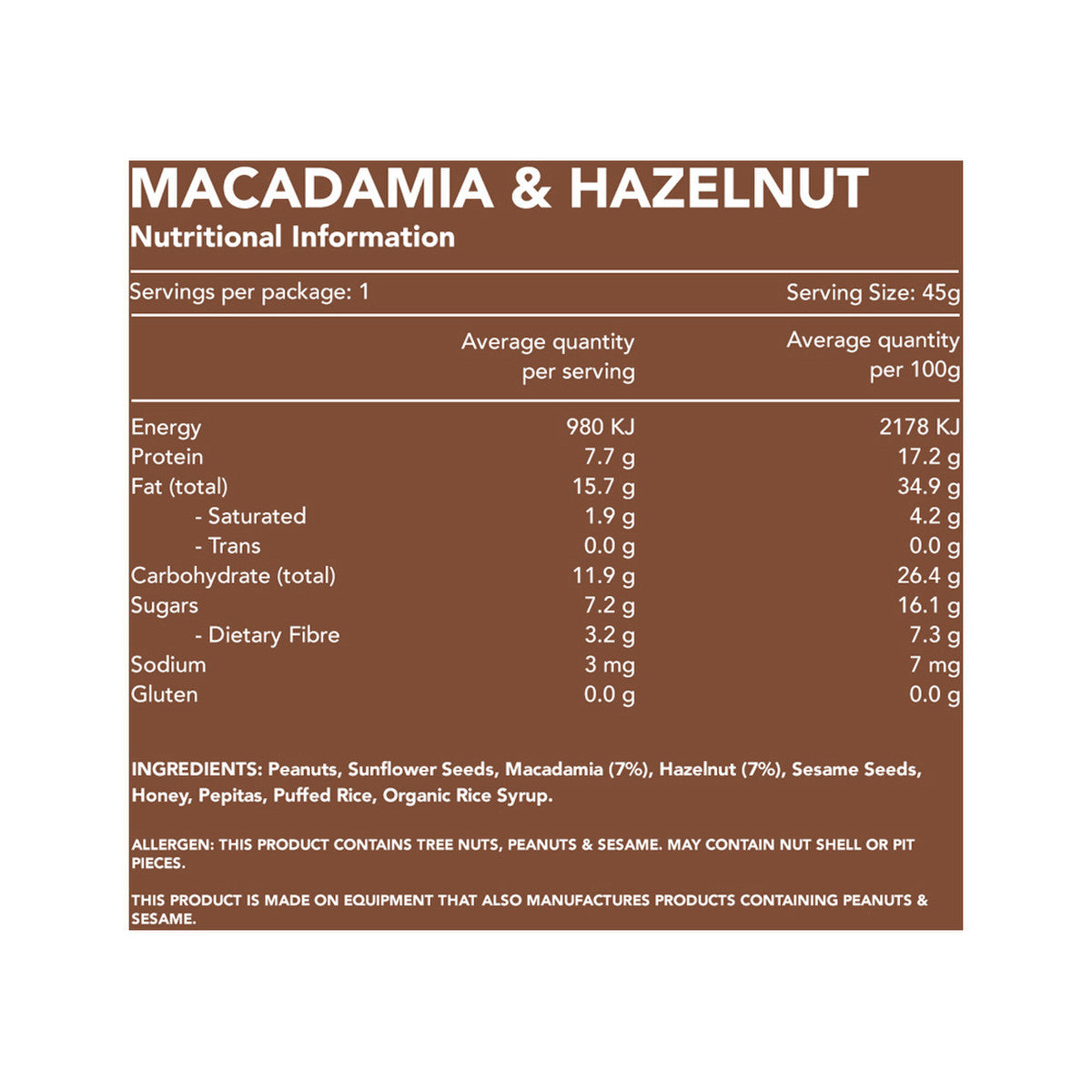Kuranda Wholefoods Gluten Free Nut Bars Macadamia & Hazelnut 45g(Pack of 16) - Cutprice Online