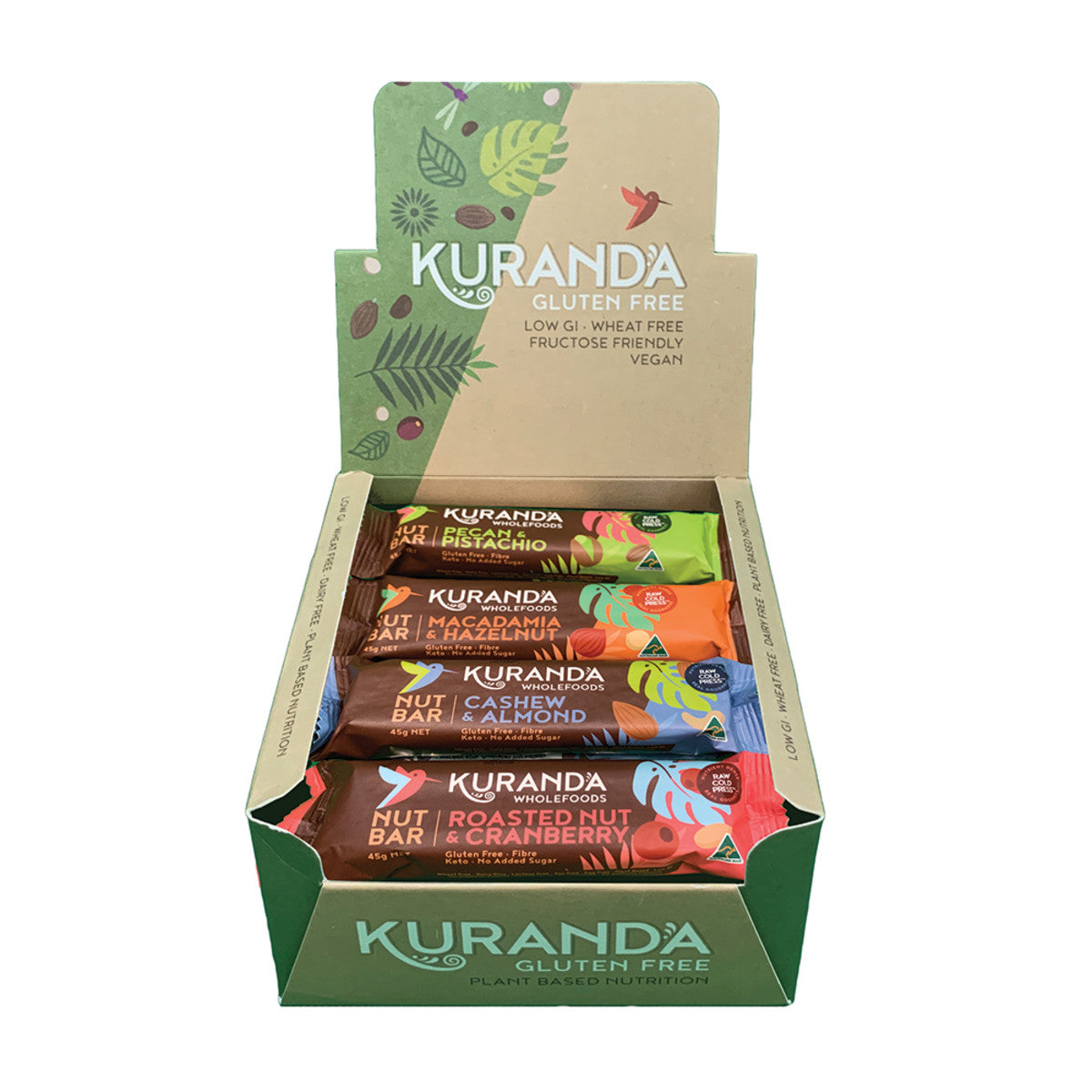 Kuranda Wholefoods Gluten Free Nut Bars Mixed 45g(Pack of 16) (contains: 4 of each flavour) - Cutprice Online