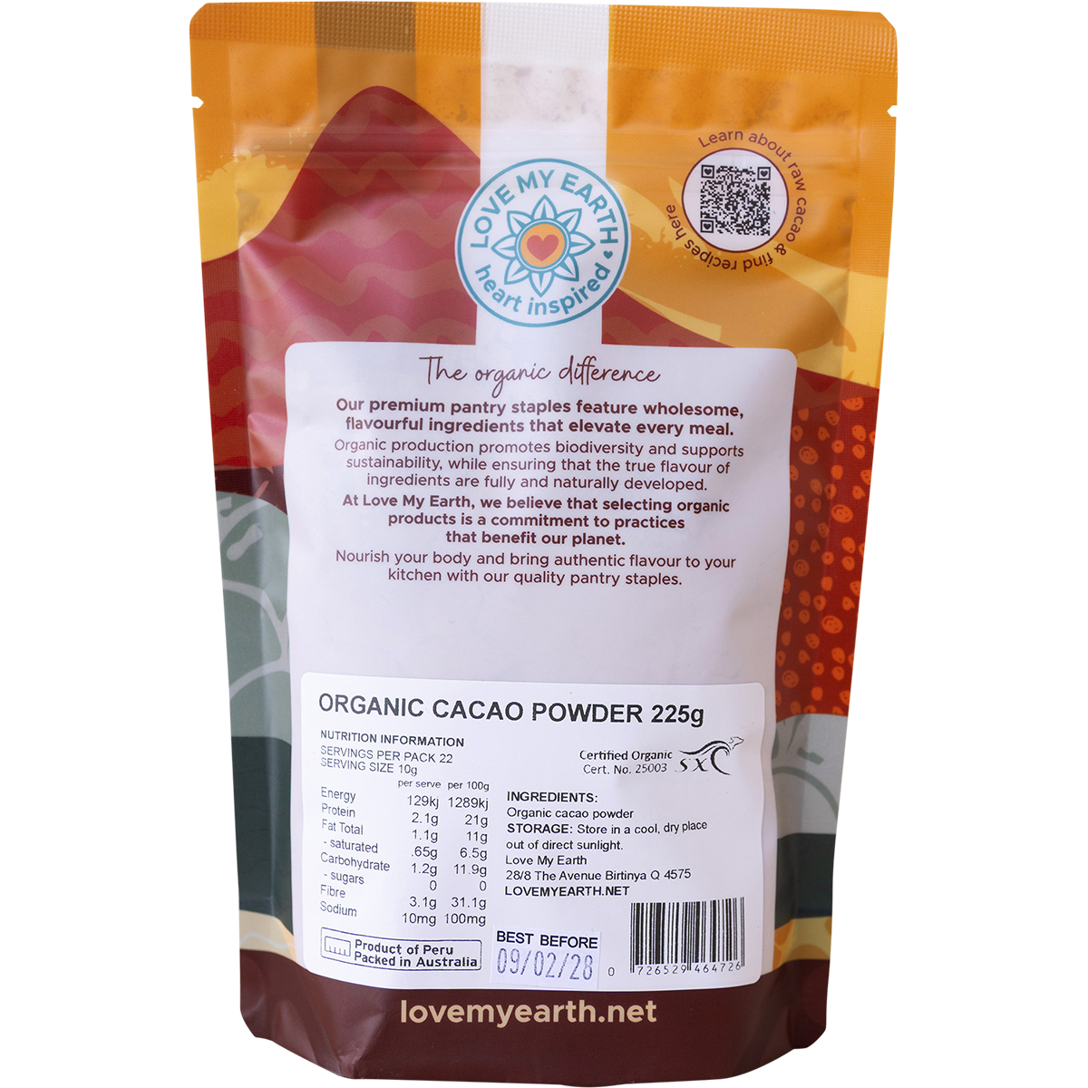 Love My Earth Organic Cacao Powder 225g