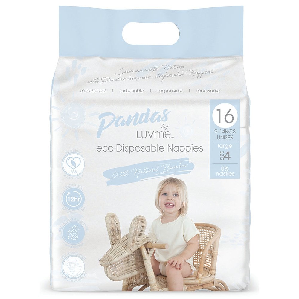 Pandas by Luvme ECO Disposable Nappies Large (9-14kg)16 Pk (Pack of 4) - Cutprice Online