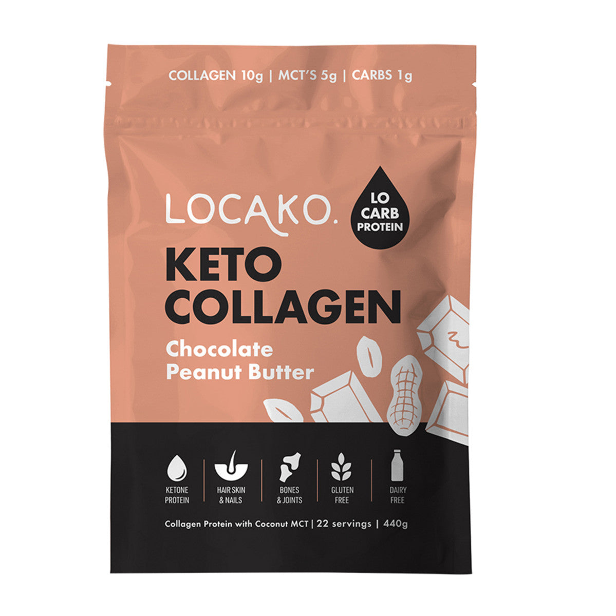 Locako Keto Collagen Chocolate Peanut Butter (Collagen Protein with Coconut MCT) 440g - Cutprice Online