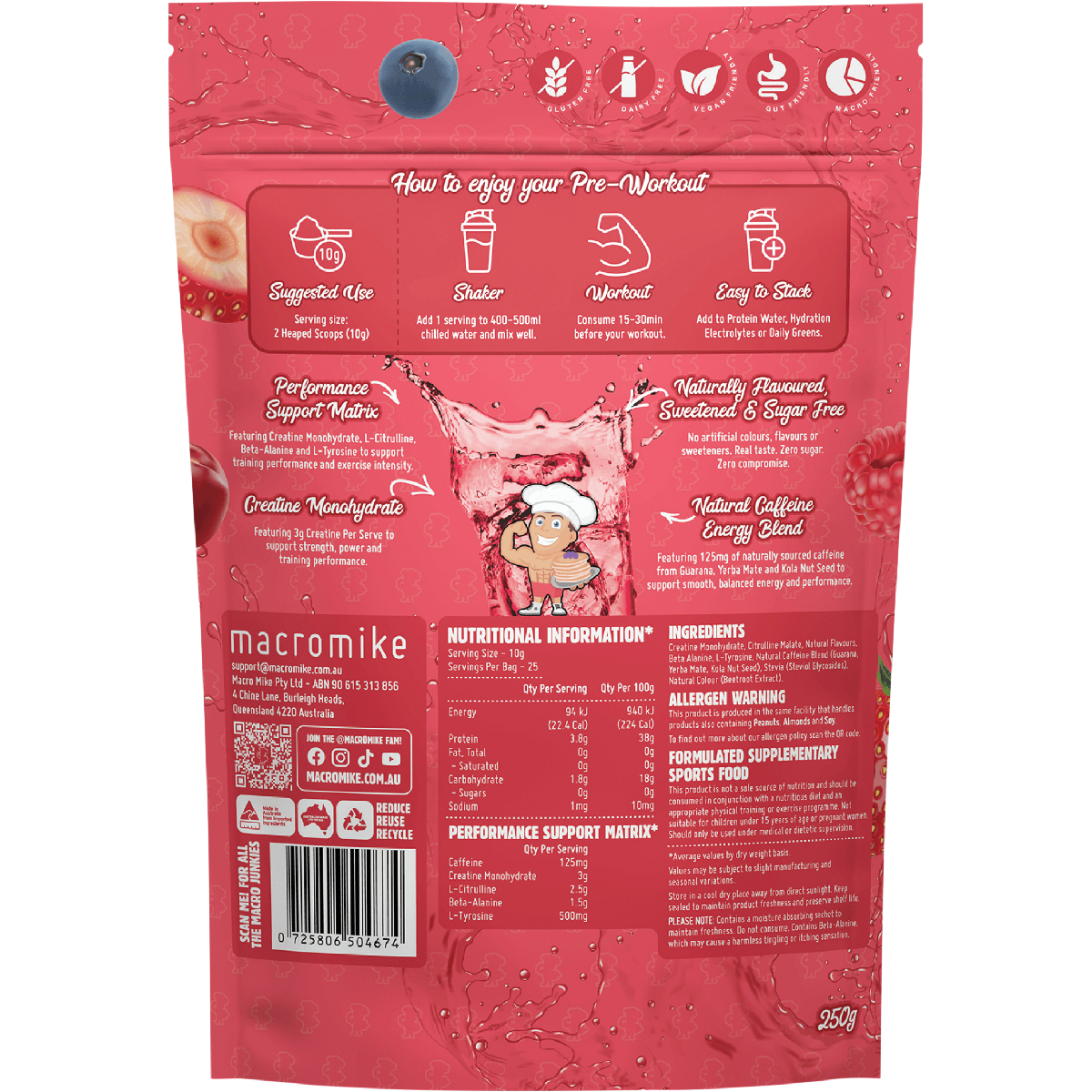 Macro Mike Pre-Workout Mixed Berry Soda 250g