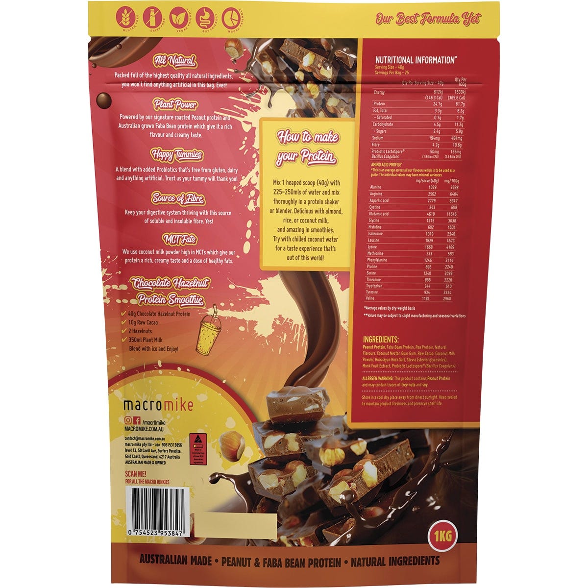 MACRO MIKE Peanut Plant Protein Chocolate Hazelnut 1kg MACRO MIKE
