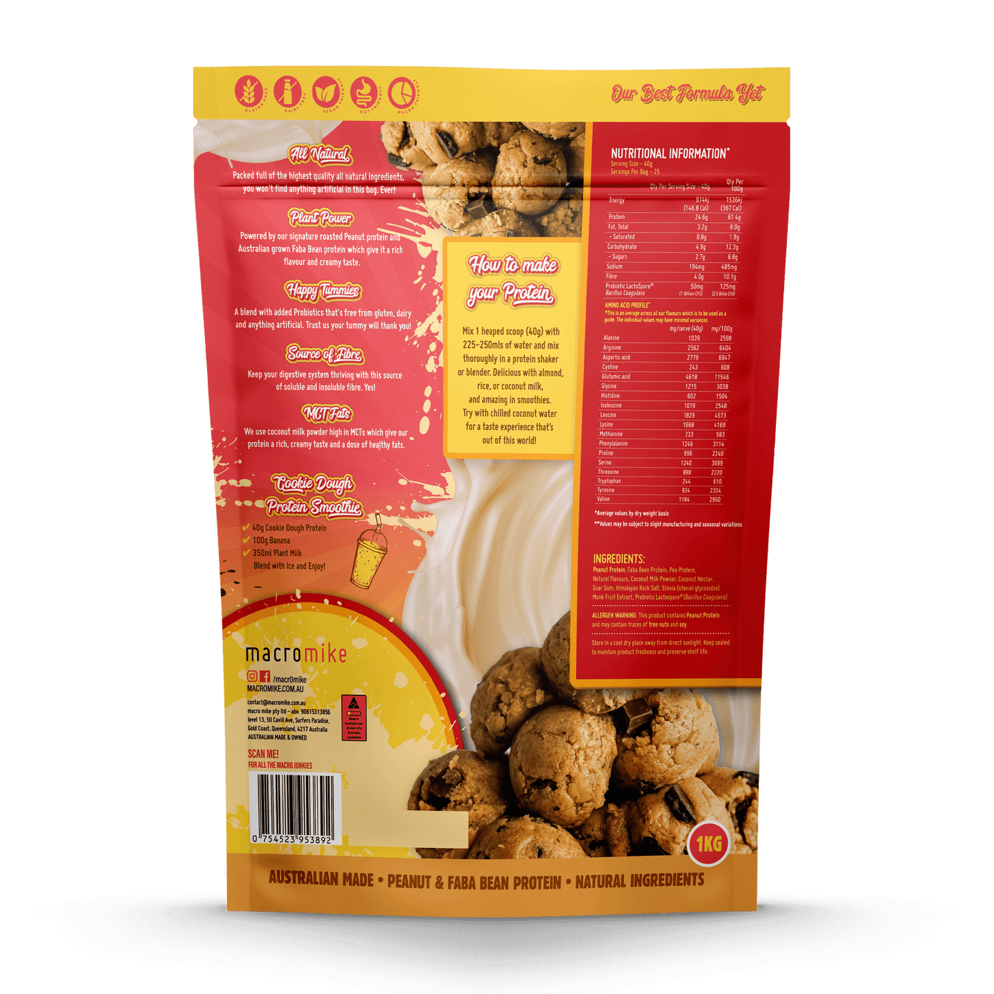 Macro Mike Peanut Plant Protein Cookie Dough 1kg MACRO MIKE