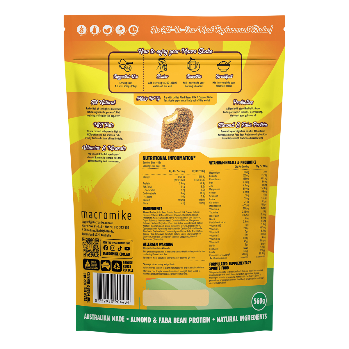 Macro Mike Almond Macro Shake Meal Replacement Golden Gaytime Inspired 560g
