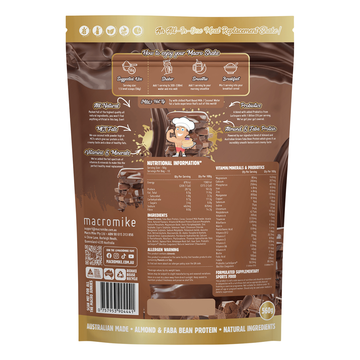 Macro Mike Almond Macro Shake Meal Replacement Rich Deluxe Choc 560g