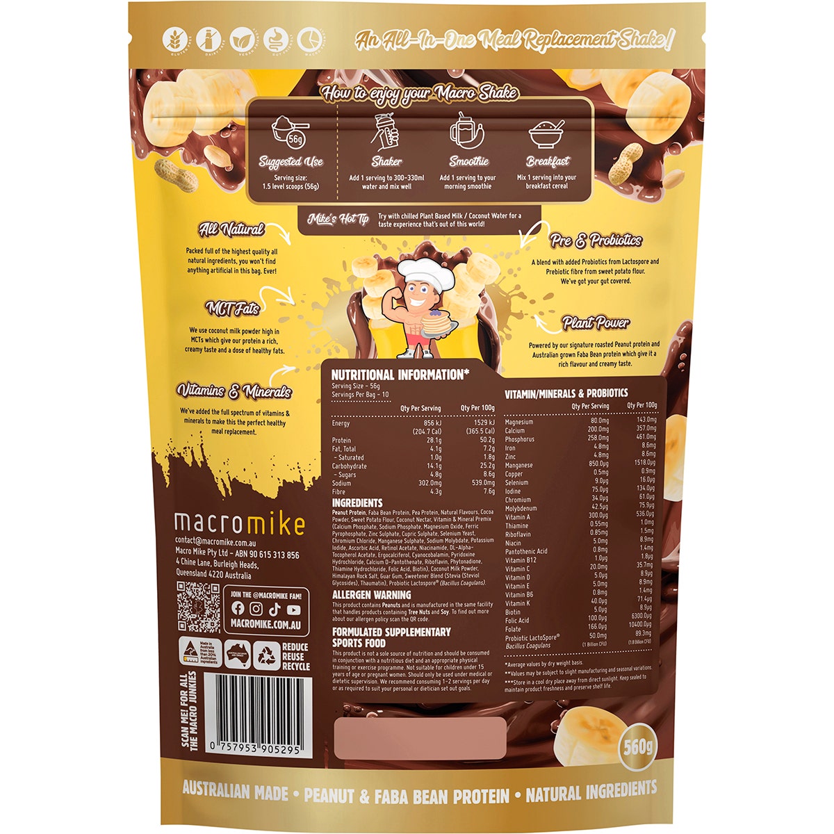 MACRO MIKE The Macro Shake Meal Replacement PB Chocolate Banana 560g - Cutprice Online