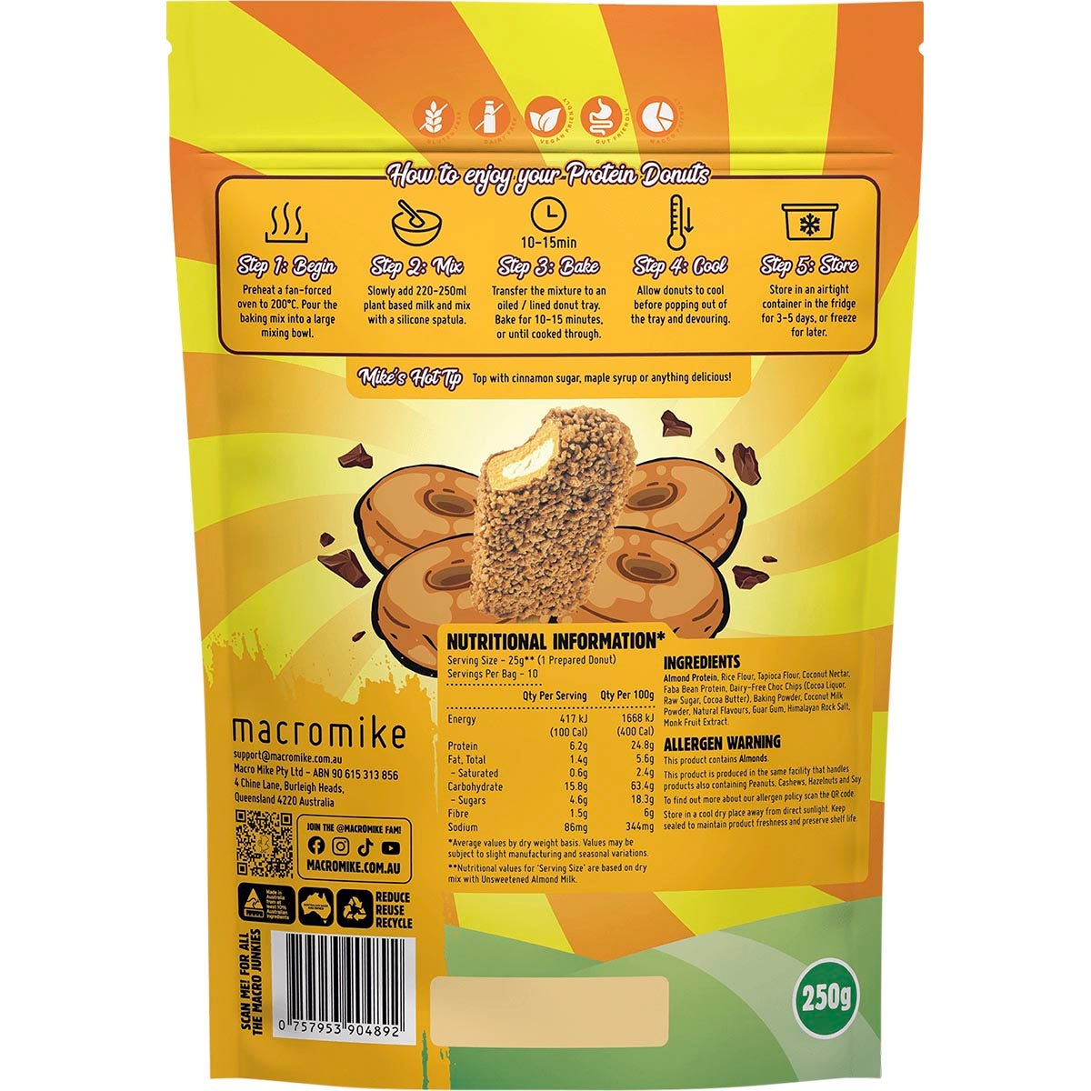 Macro Mike Protein Donut Baking Mix Golden Gaytime Choc Chip 250g - Cutprice Online