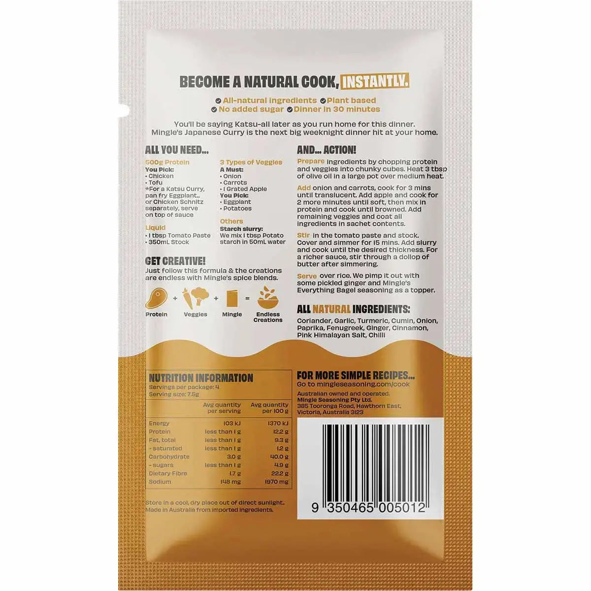 MINGLE Japanese Curry All Natural Recipe Base 12x30g MINGLE