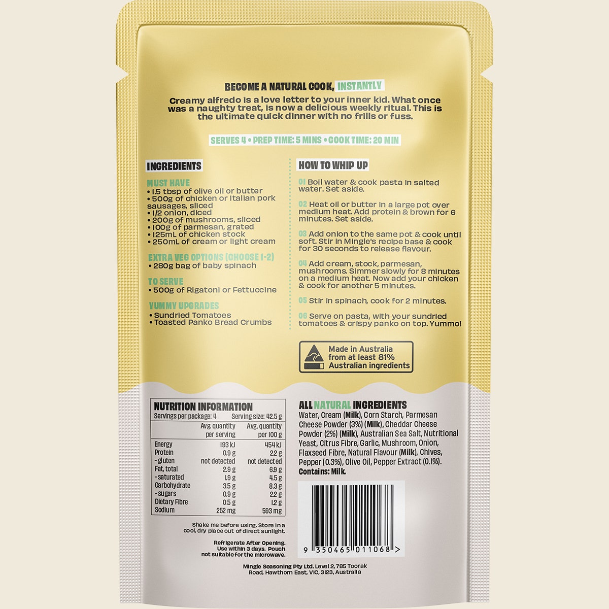 Mingle Chicken Alfredo All Natural Recipe Base 8x170g