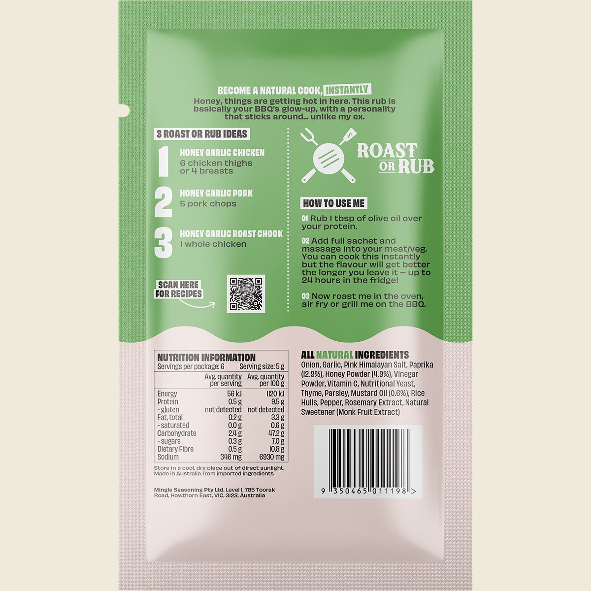 Mingle Honey Garlic BBQ Roast or Rub All Natural Seasoning 12x30g