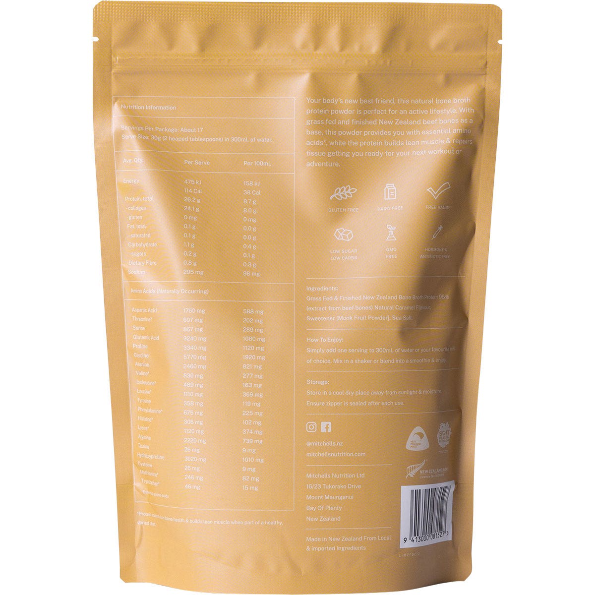 Mitchells Nutrition Bone Broth Protein Powder Salted Caramel 500g - Cutprice Online