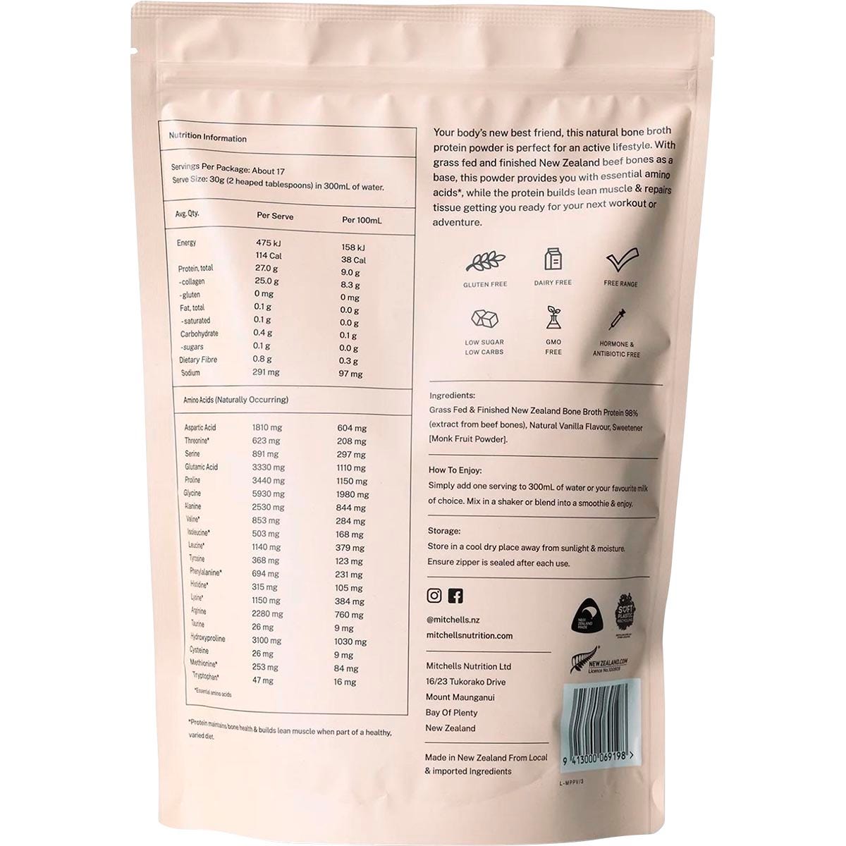 Mitchells Nutrition Bone Broth Protein Powder Vanilla 500g - Cutprice Online