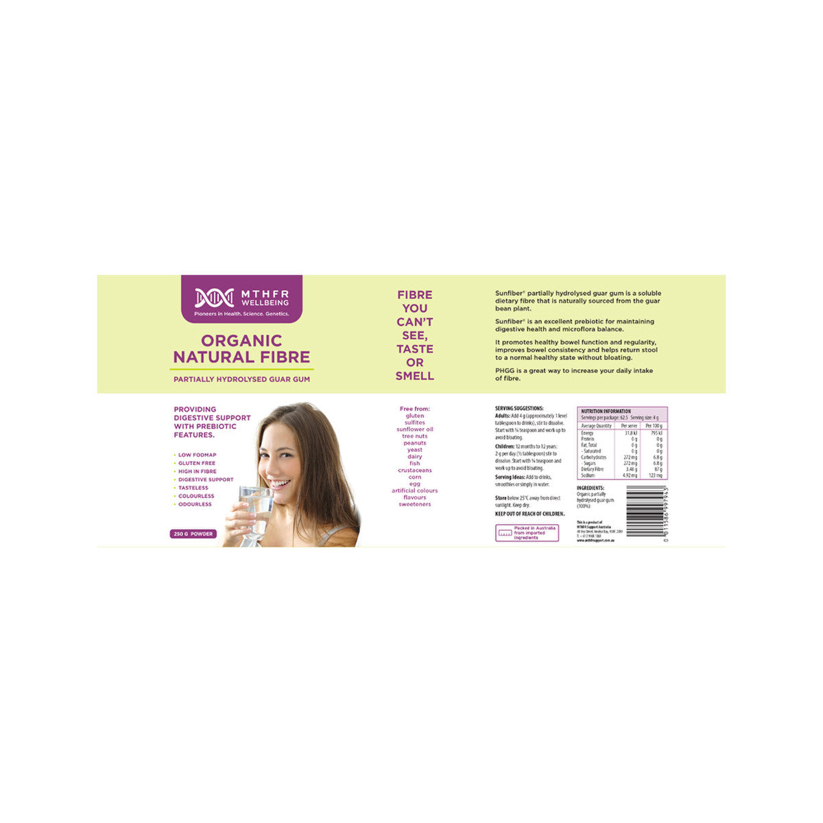 MTHFR Wellbeing Organic PHGG (Partially Hydrolysed Guar Gum) 250g - Cutprice Online
