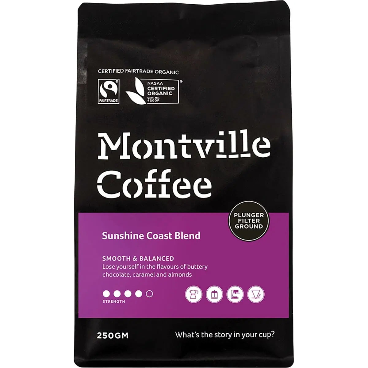 MONTVILLE COFFEE Coffee Ground (Plunger) Sunshine Coast Blend 250g MONTVILLE