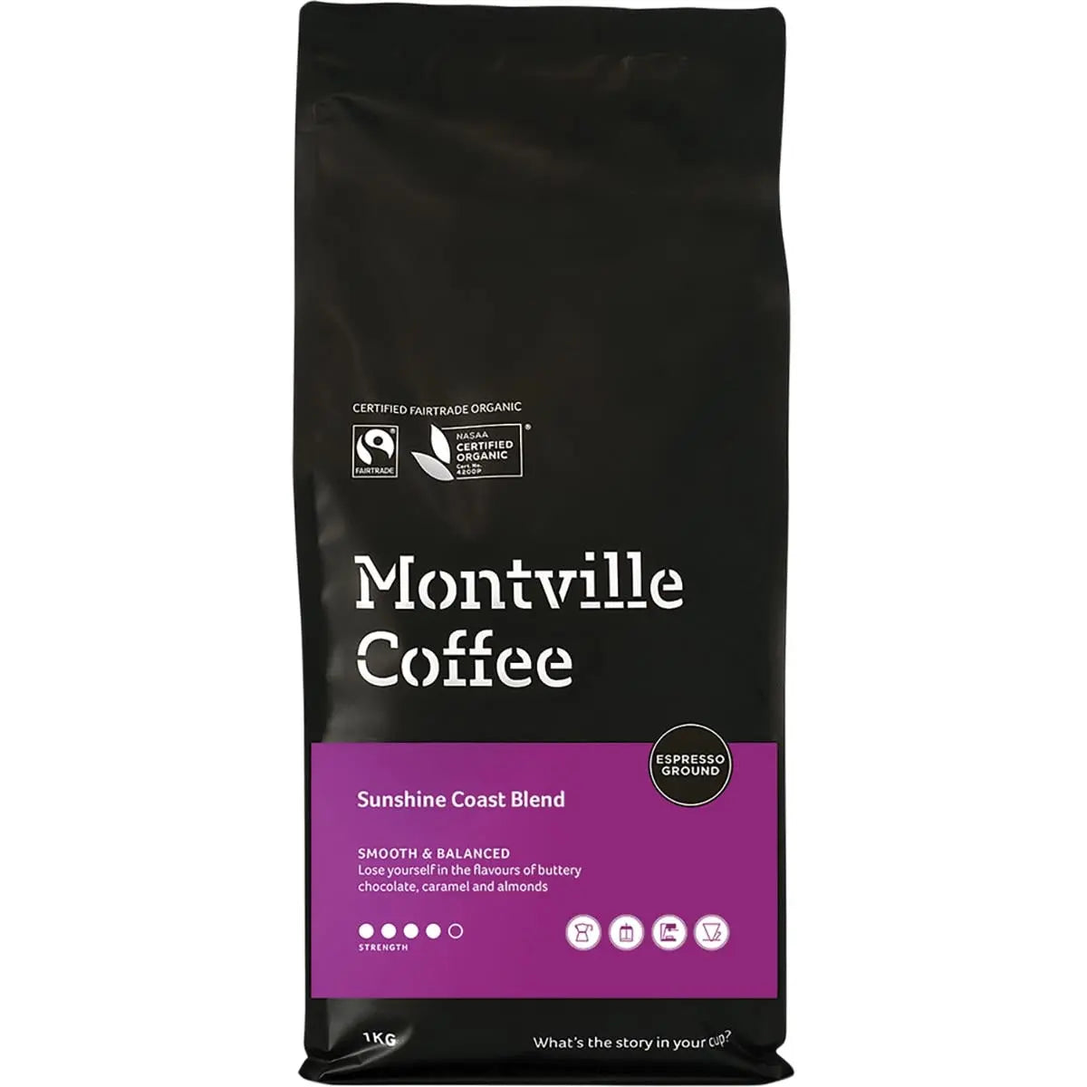 MONTVILLE COFFEE Coffee Ground (Espresso) Sunshine Coast Blend 1kg MONTVILLE