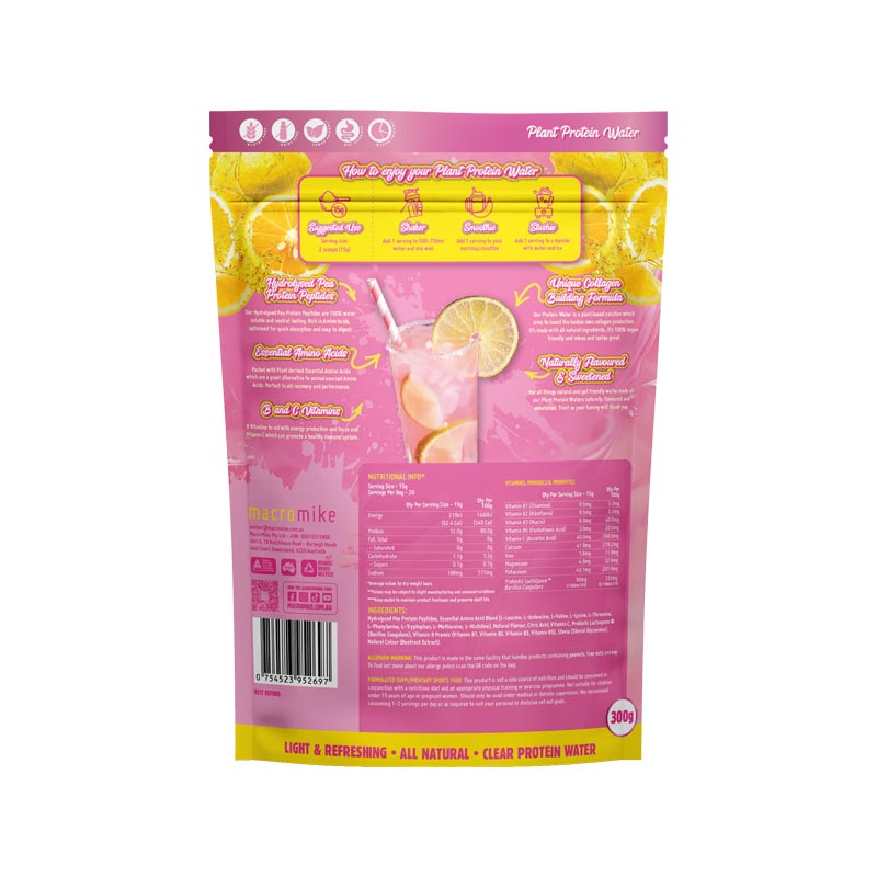 Macro Mike Plant Protein Water Pink Lemonade 300g MACRO MIKE