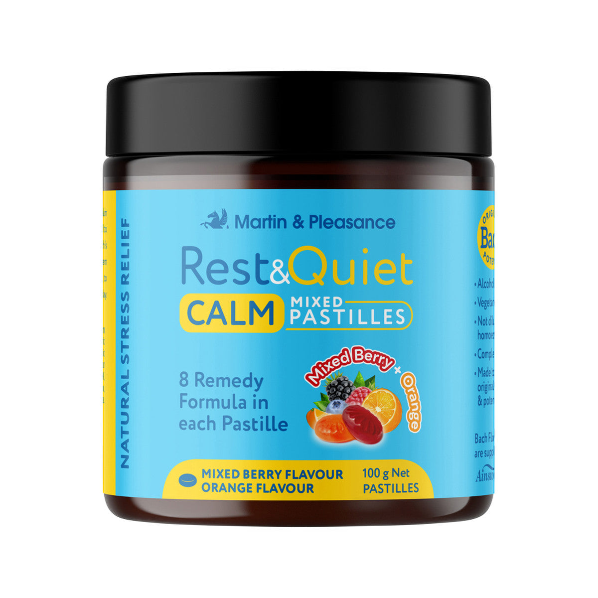 Martin & Pleasance Rest & Quiet Calm Mixed Pastilles Jar Mixed Berry + Orange Flavours 100g - Cutprice Online