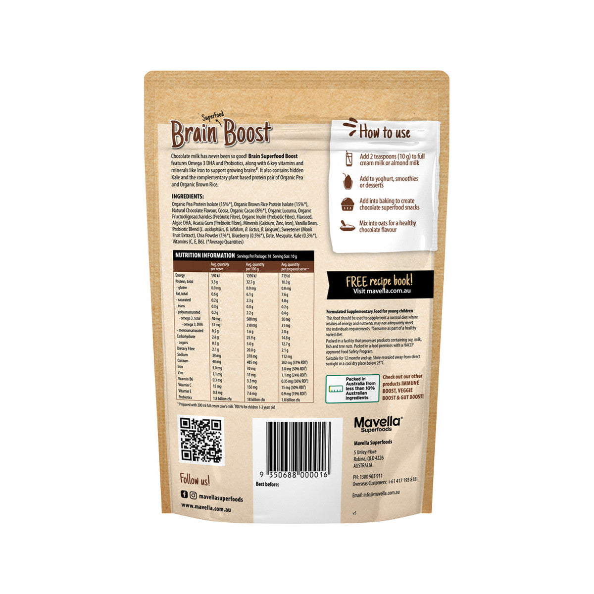 Mavella Superfoods Brain Superfood Smoothie Boost Choc 100g - Cutprice Online