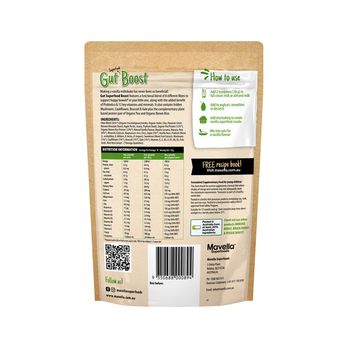 Mavella Superfoods Gut Superfood Smoothie Boost Vanilla 100g - Cutprice Online
