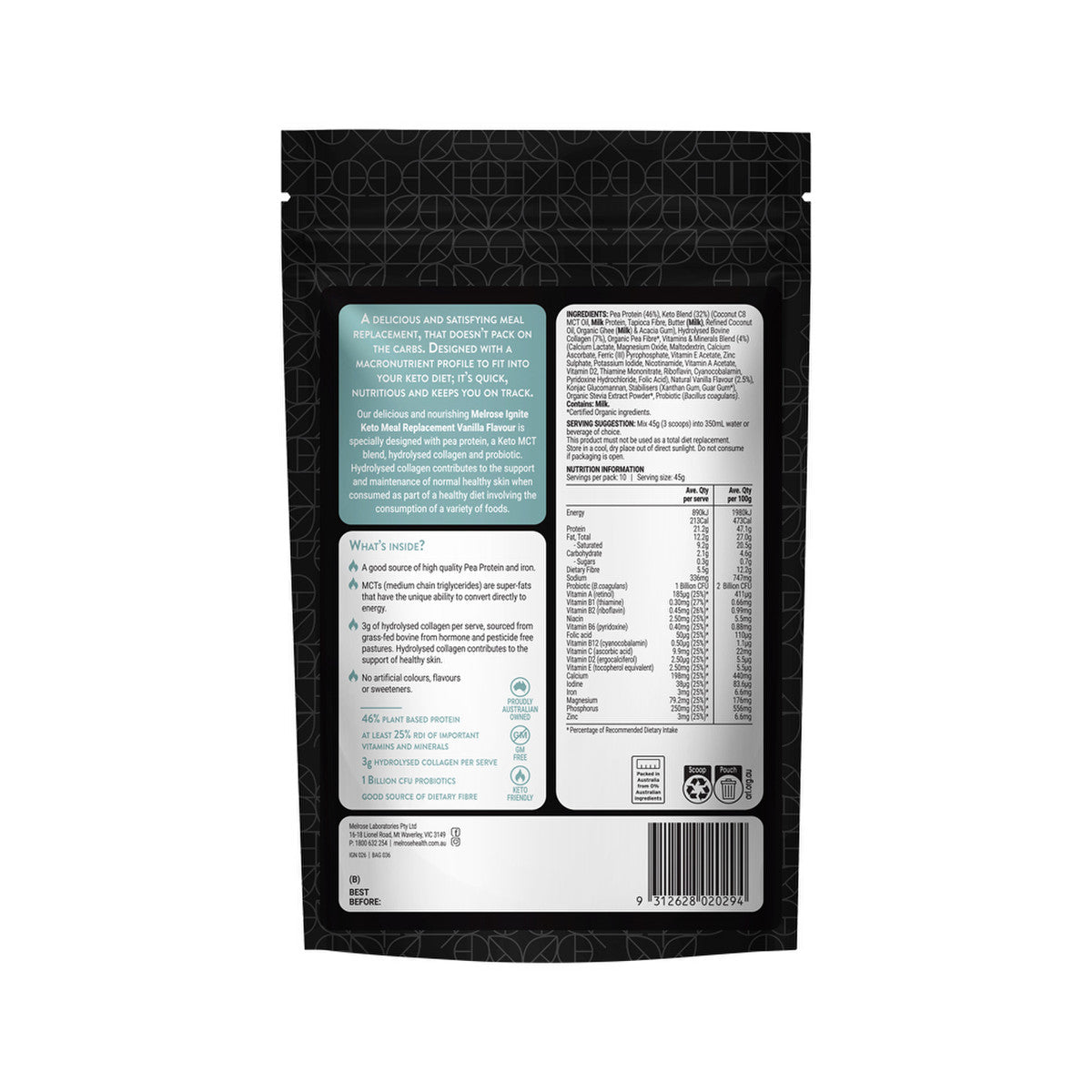 Melrose Ignite Keto Meal Replacement Vanilla Bean 450g - Cutprice Online