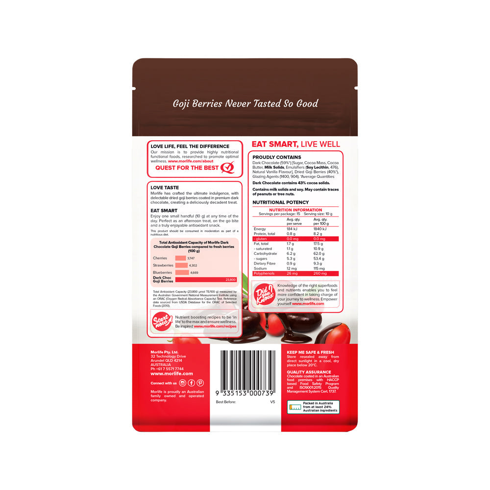 MORLIFE DARK CHOCOLATE GOGI BERRIES 125G