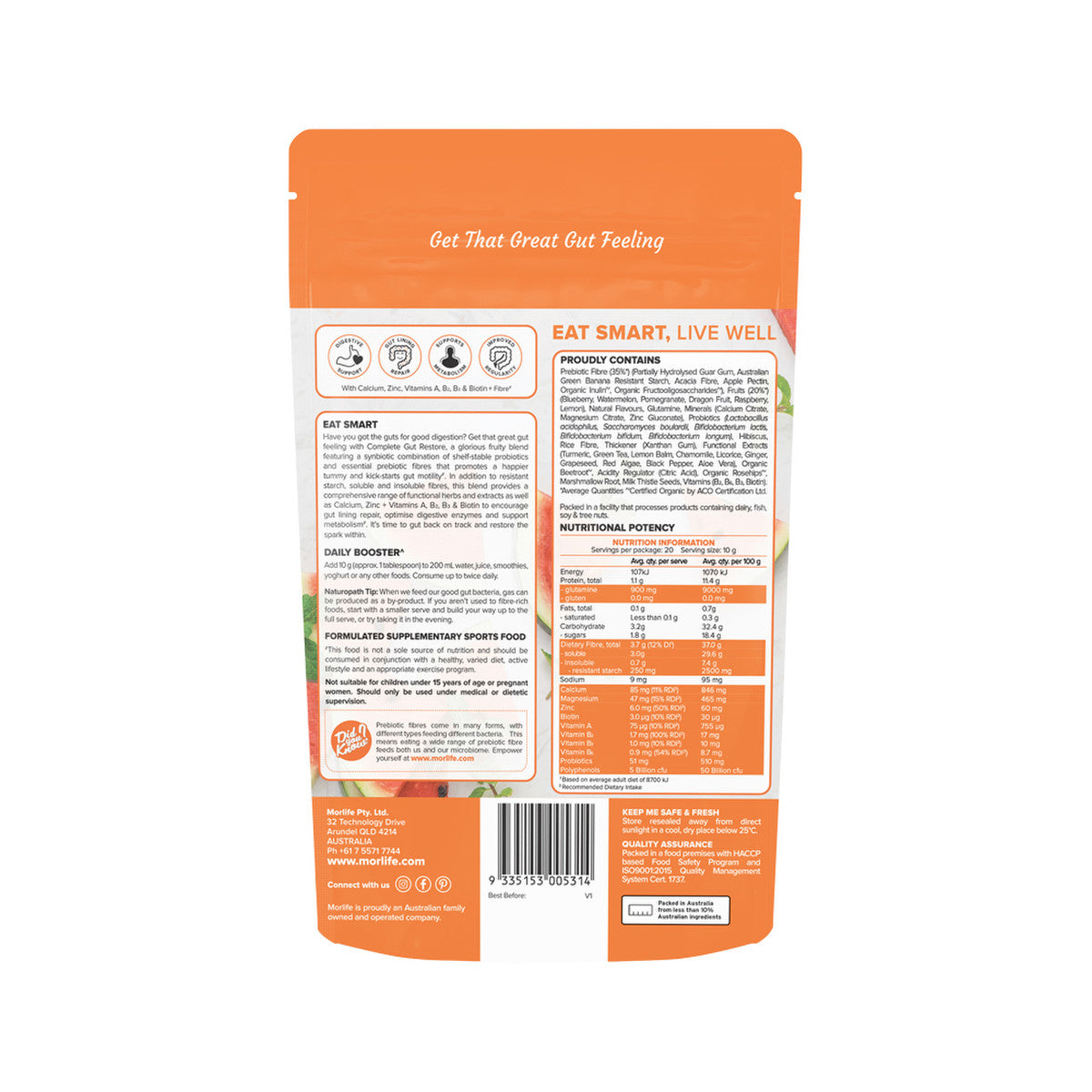 Morlife Complete Gut Restore Berry Melon 200g - Cutprice Online