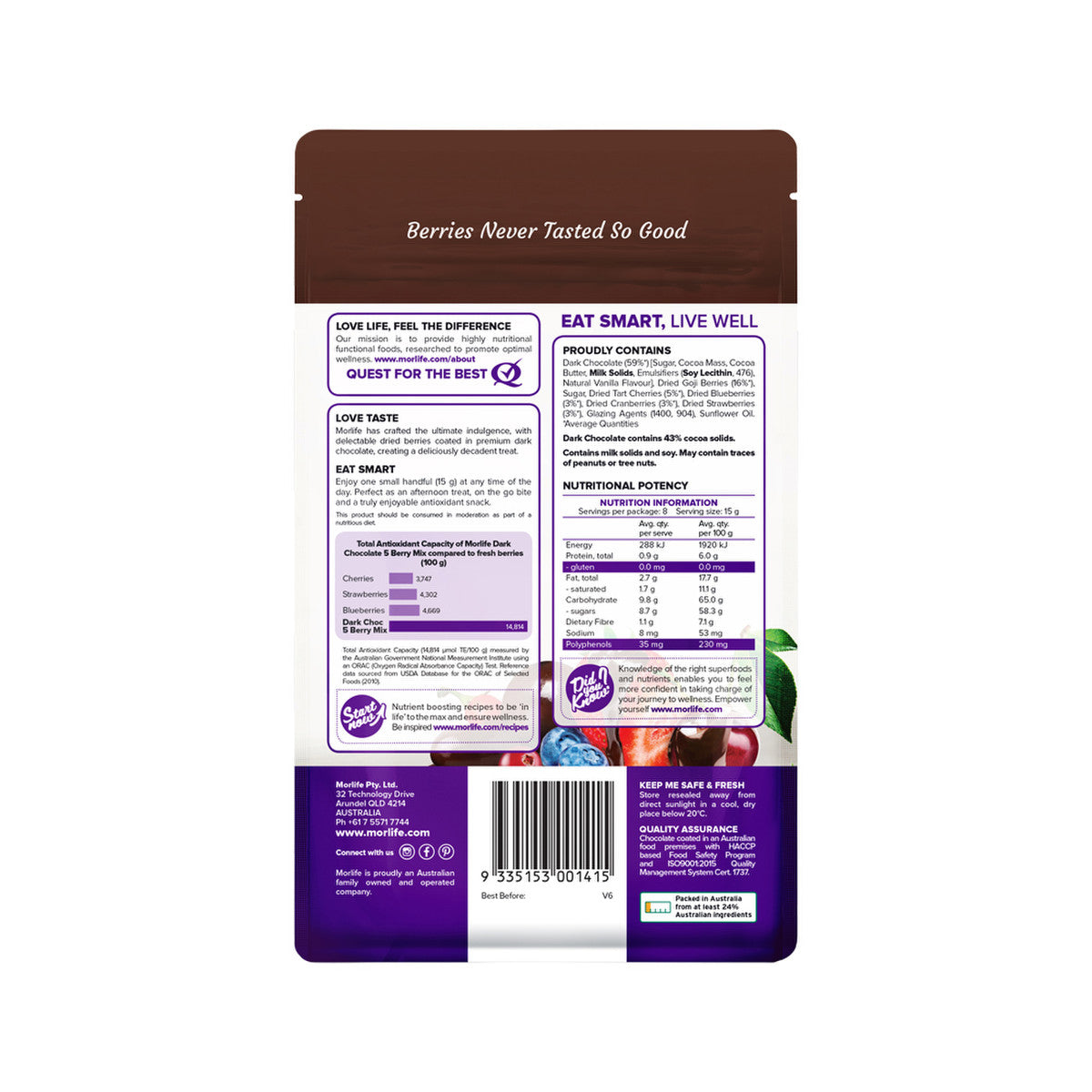 Morlife Dark Chocolate 5 Berry Mix 125g - Cutprice Online