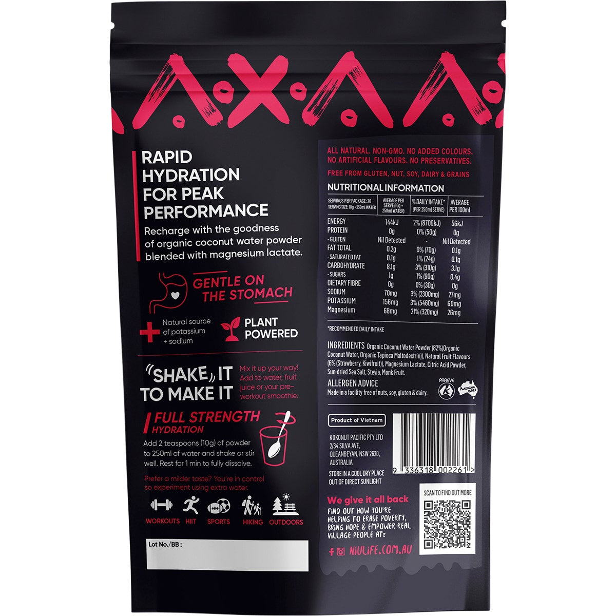 Niulife Hydrate Electrolyte Powder Kiwifruit & Strawberry 200g - Cutprice Online