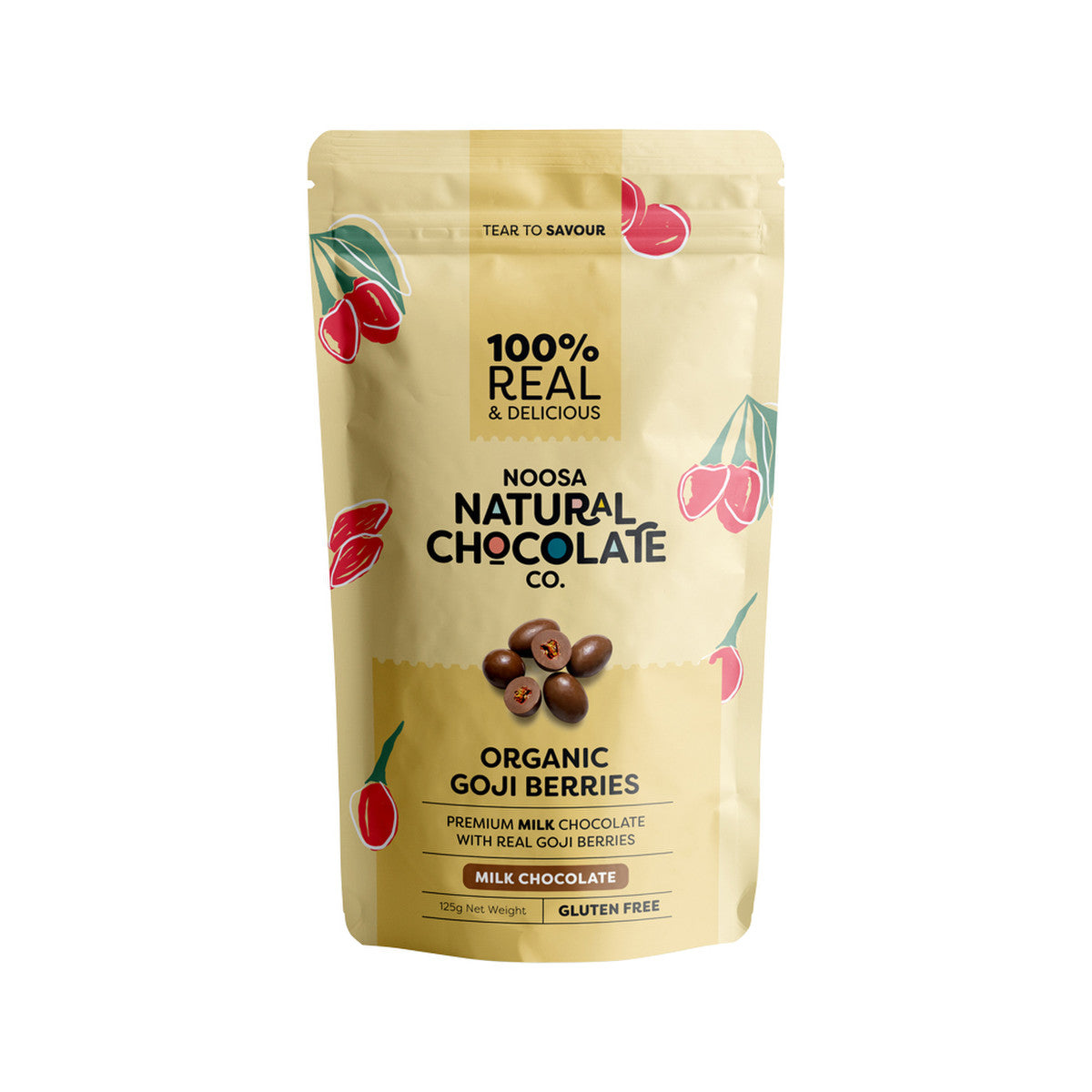 Noosa Natural Chocolate Co. Milk Chocolate Organic Goji Berries 125g - Cutprice Online