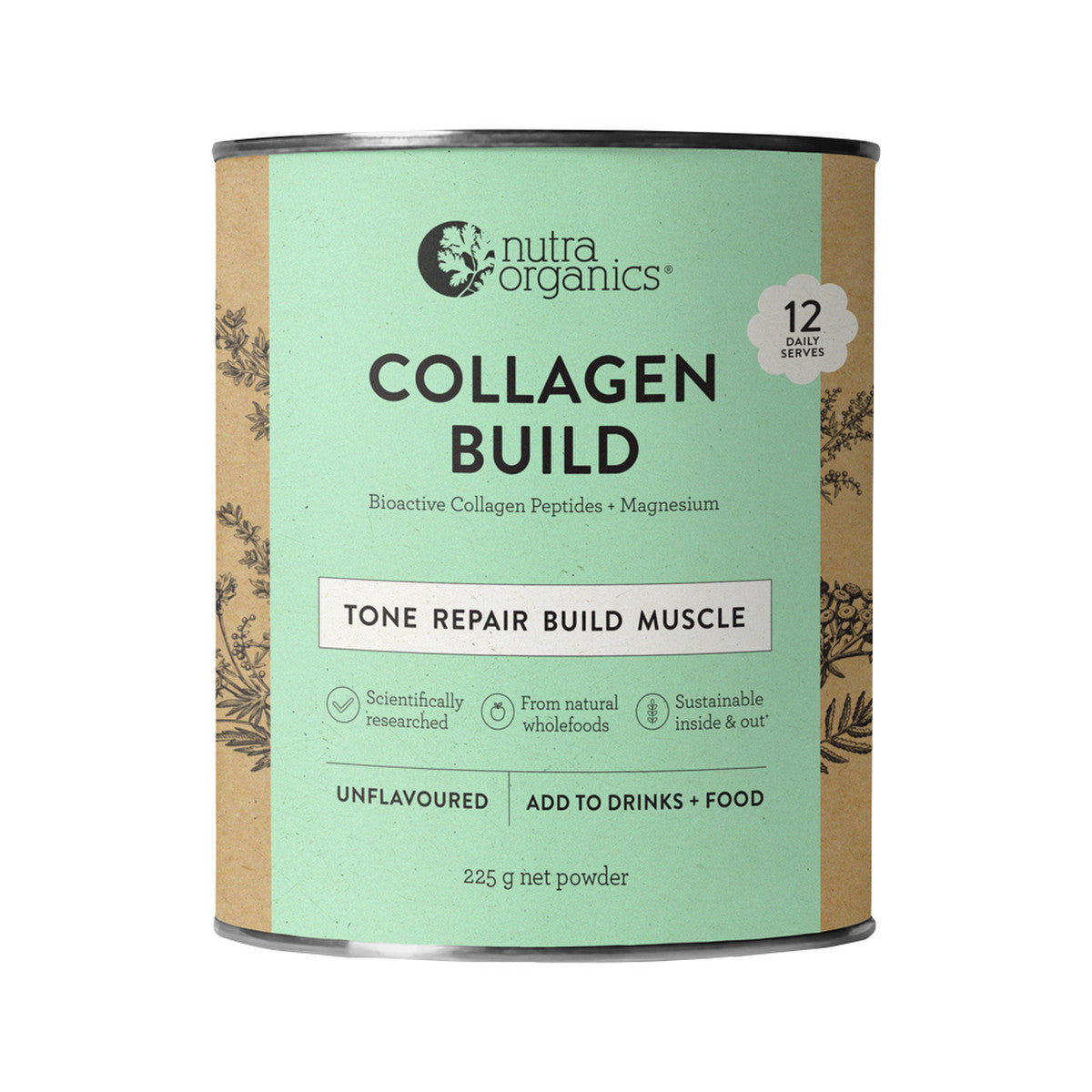 Nutra Organics Collagen Build with Bioactive Collagen Peptides + Magnesium Unflavoured 225g - Cutprice Online