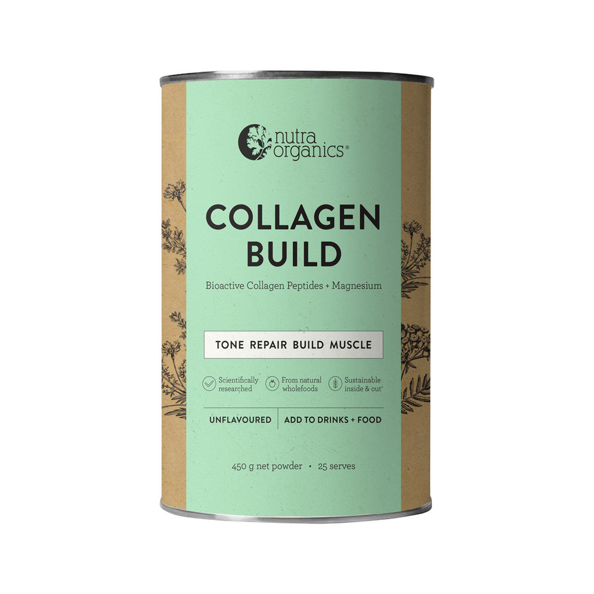 Nutra Organics Collagen Build with Bioactive Collagen Peptides + Magnesium Unflavoured 450g - Cutprice Online