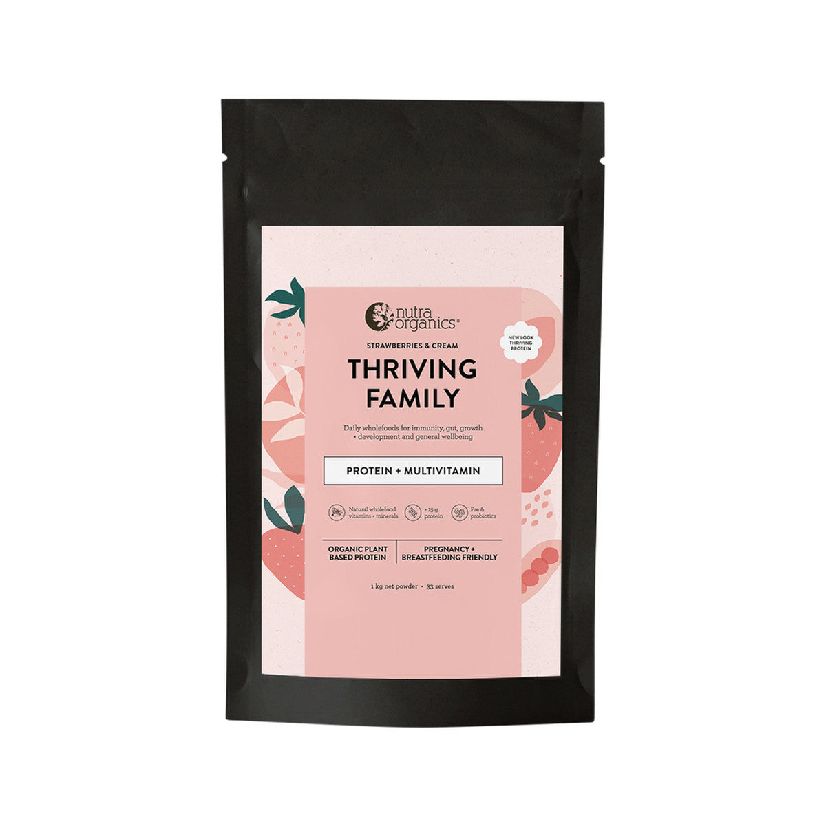Nutra Organics Organic Thriving Family Protein (Protein + Multivitamin) Strawberries & Cream 1kg - Cutprice Online