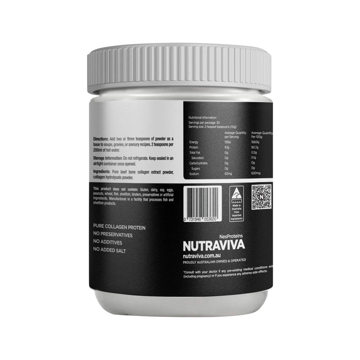 Nutraviva (NesProteins) Bone Broth Collagen Enriched (Beef) Pure & Unflavoured 300g - Cutprice Online