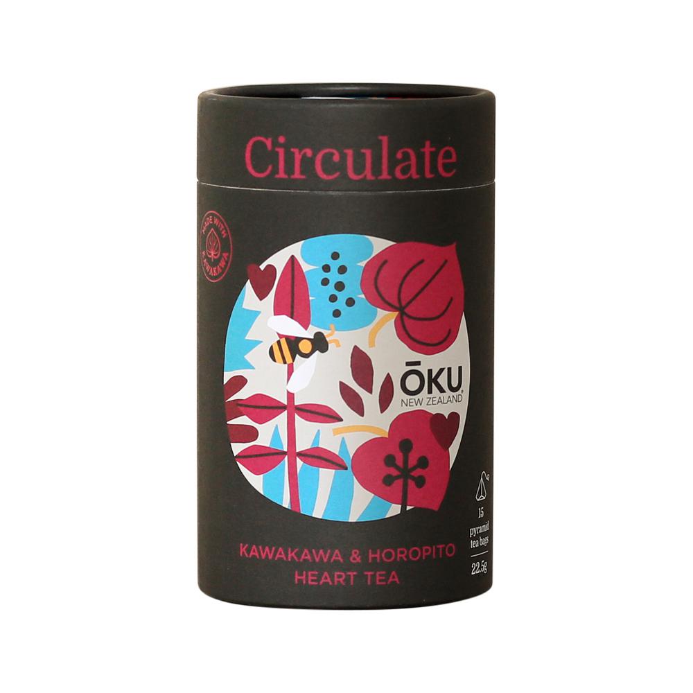 Oku New Zealand Circulate Kawakawa & Horopito Heart Tea X 15 Tea Bags