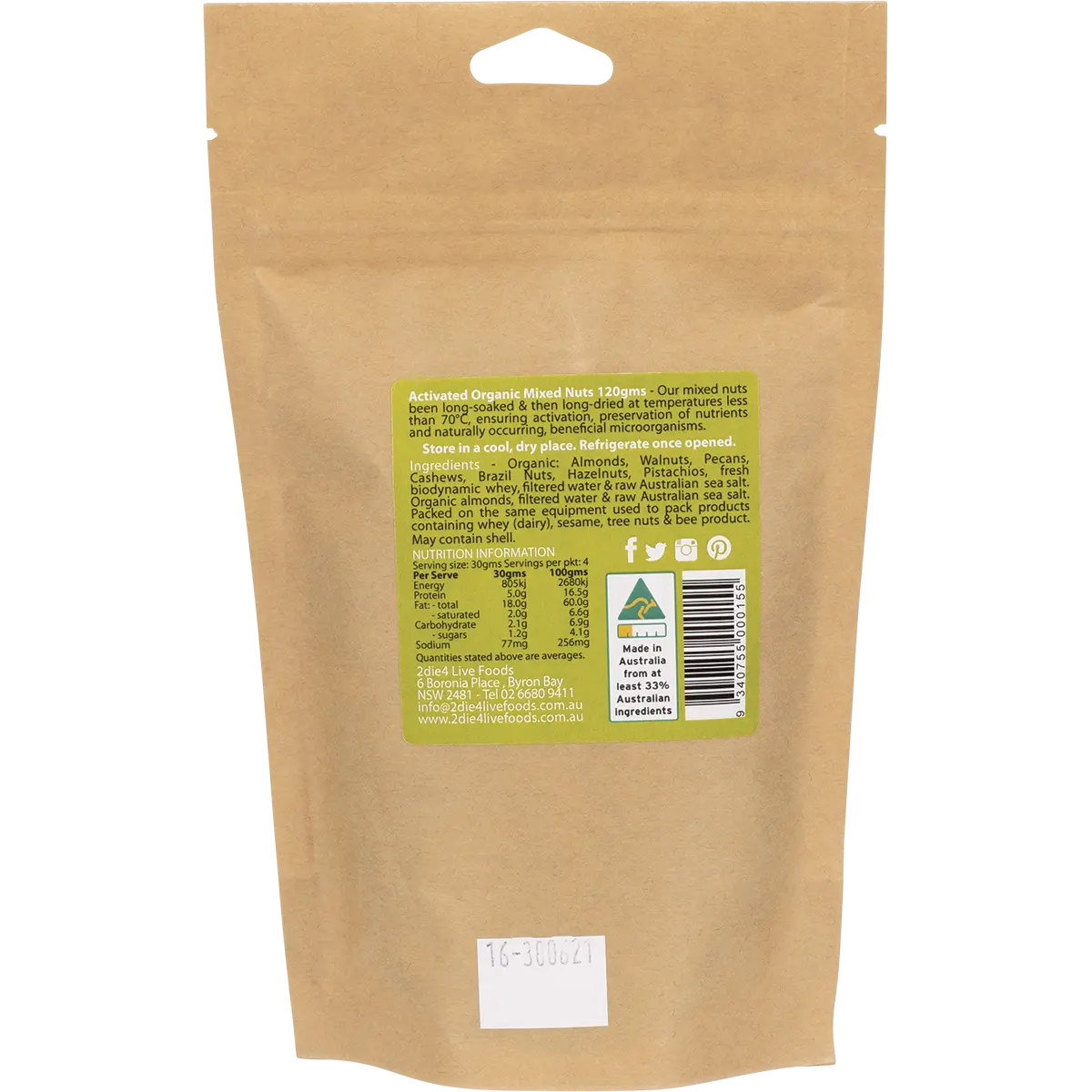 2 Die 4 Live Foods Organic Activated Mixed Nuts Activated With Fresh Whey 600g 2DIE4 LIVE FOODS