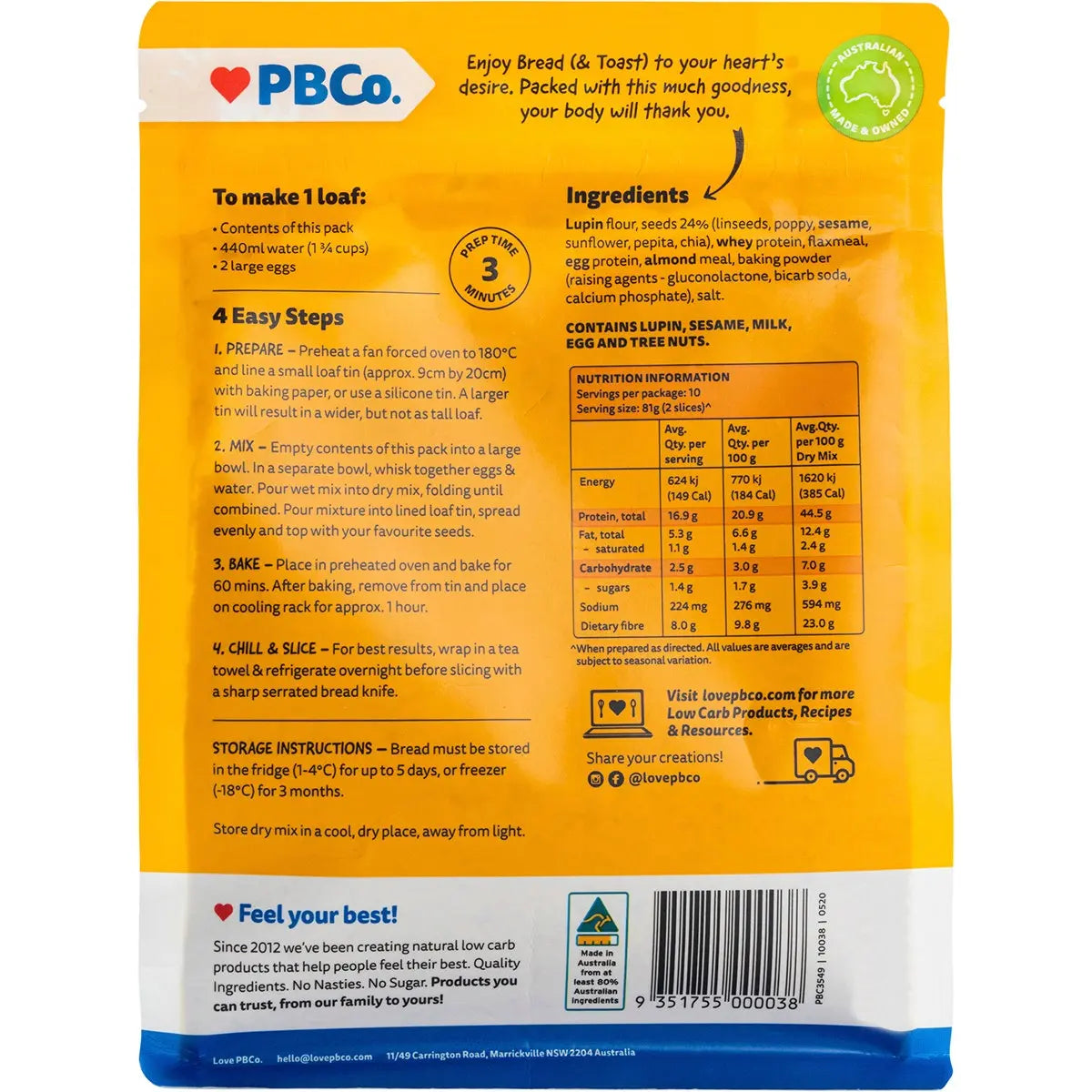 PBCO Protein 6 Seeds Bread 350g PBCO